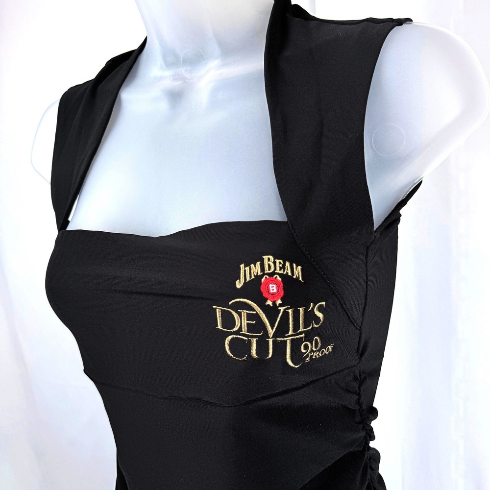 Jim Beam Devils Cut Promo Dress Womens L Black Bodycon Bartender Costume Ruched